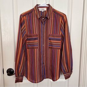 CP Ltd Vintage Striped Button-Up Shirt in Red, Purple, and Tan